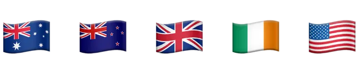 Flags of Australia, New Zealand, the United Kingdom, Ireland and the United States