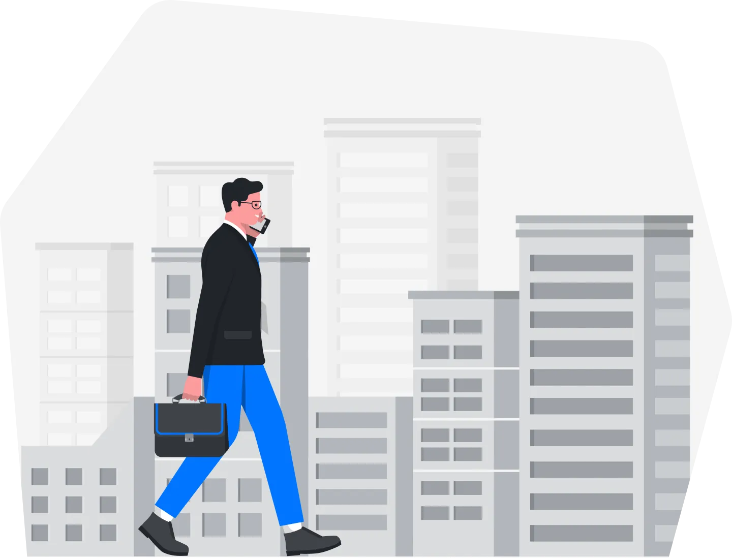 Businessperson walking through a city with a briefcase