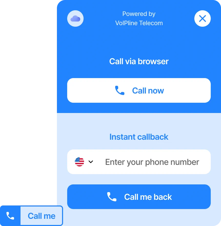 VoIPline website call widget offering browser calls and instant callbacks